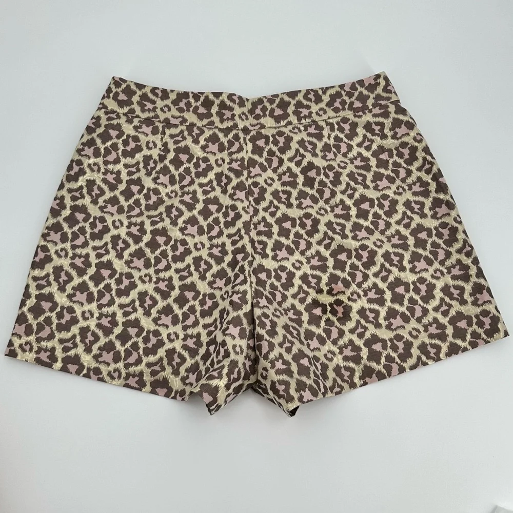 J.Crew Trouser Shorts Metallic Gold Leopard Jacquard High Waist Side Zip Size 12